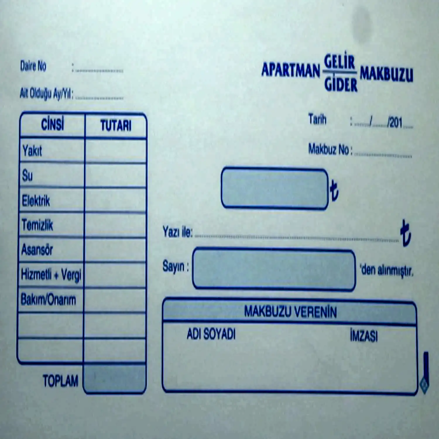 Ankara Ostim Durusoy Kırtasiye Apartman Gelir Gider Makbuzu Dar