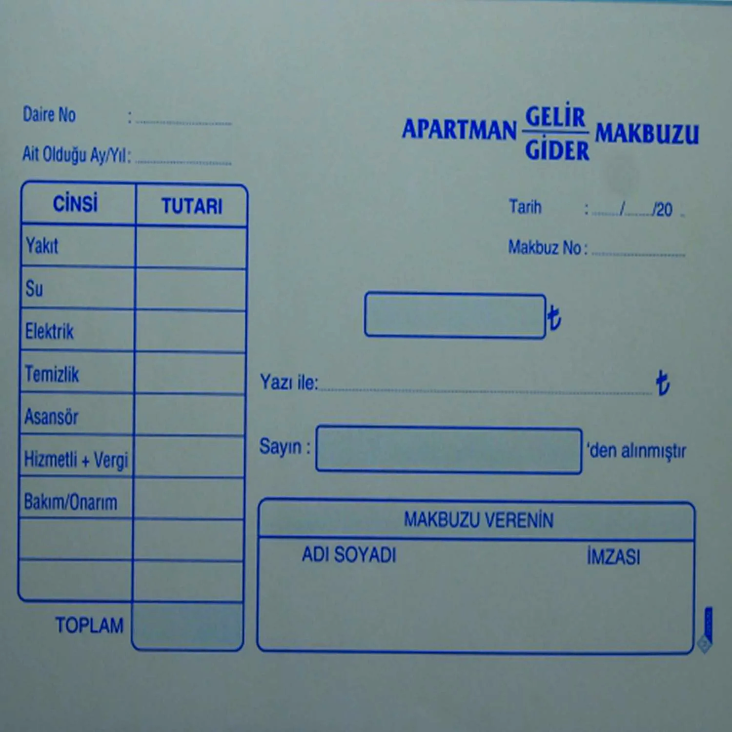 Ankara Ostim Durusoy Kırtasiye Apartman Gelir Gider Makbuzu Geniş